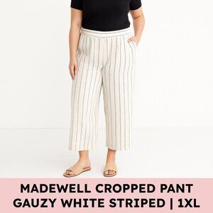 Madewell Plus Cotton Lightspun Striped Wide-Leg Crop Pants 1X Ivory Blue